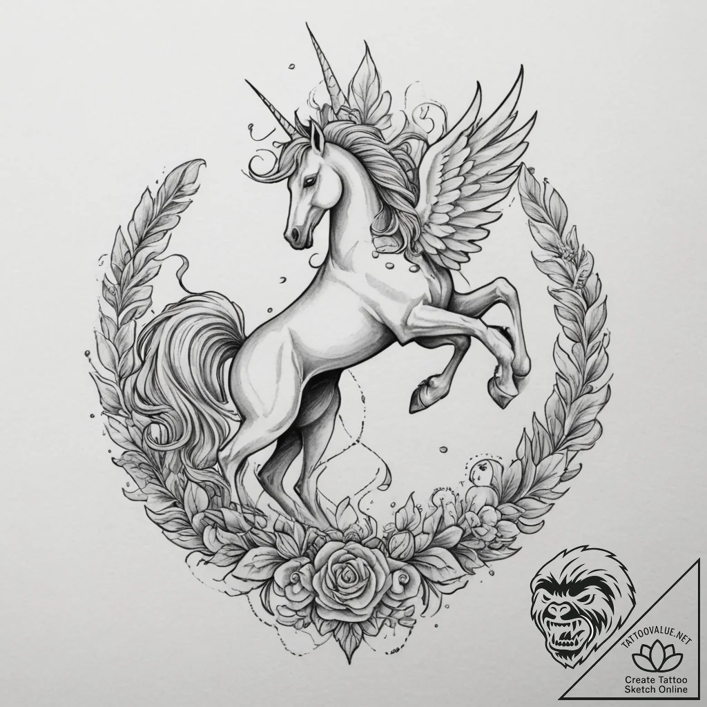 A carousel of mythical creatures (griffin, un... - tattoo sketch (№1754771074_0, 09.08.2025 20:24) — tattoovalue.net
