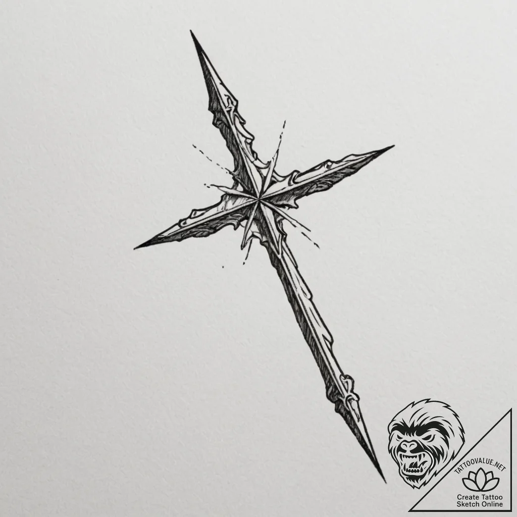 Magic wand casting a spell, ink illustration... - tattoo sketch (№1754771674_0, 09.08.2025 20:34) — tattoovalue.net