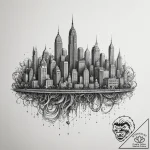 A barcode that morphs into a cityscape, conce… – tattoo sketch (№1754774875_0, 09.08.2025 21:27) — tattoovalue.net