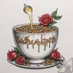 A shot of a glass of milk being poured into a… – tattoo sketch (№1754775274_0, 09.08.2025 21:34) — tattoovalue.net