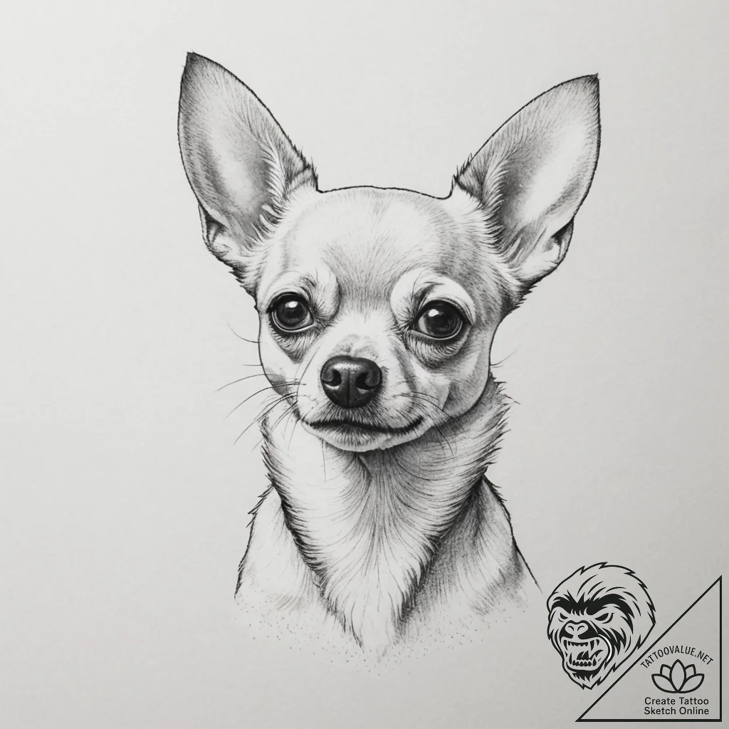 Chihuahua, concept art for tattoo, dotwork sh... - tattoo sketch (№1754775679_0, 09.08.2025 21:41) — tattoovalue.net