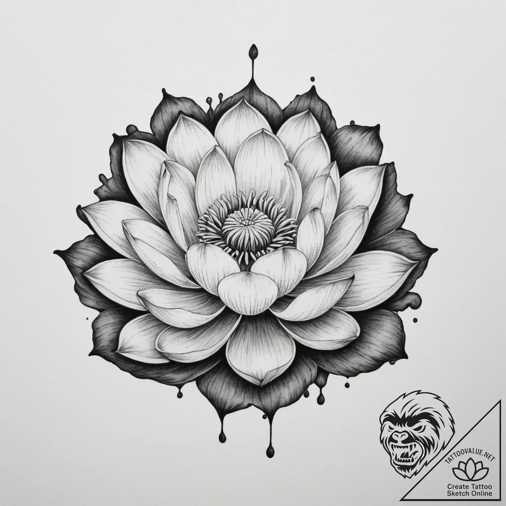 Tattoo design a sturdy and beautiful lotus fl... - tattoo sketch (№1754776482_0, 09.08.2025 21:54) — tattoovalue.net