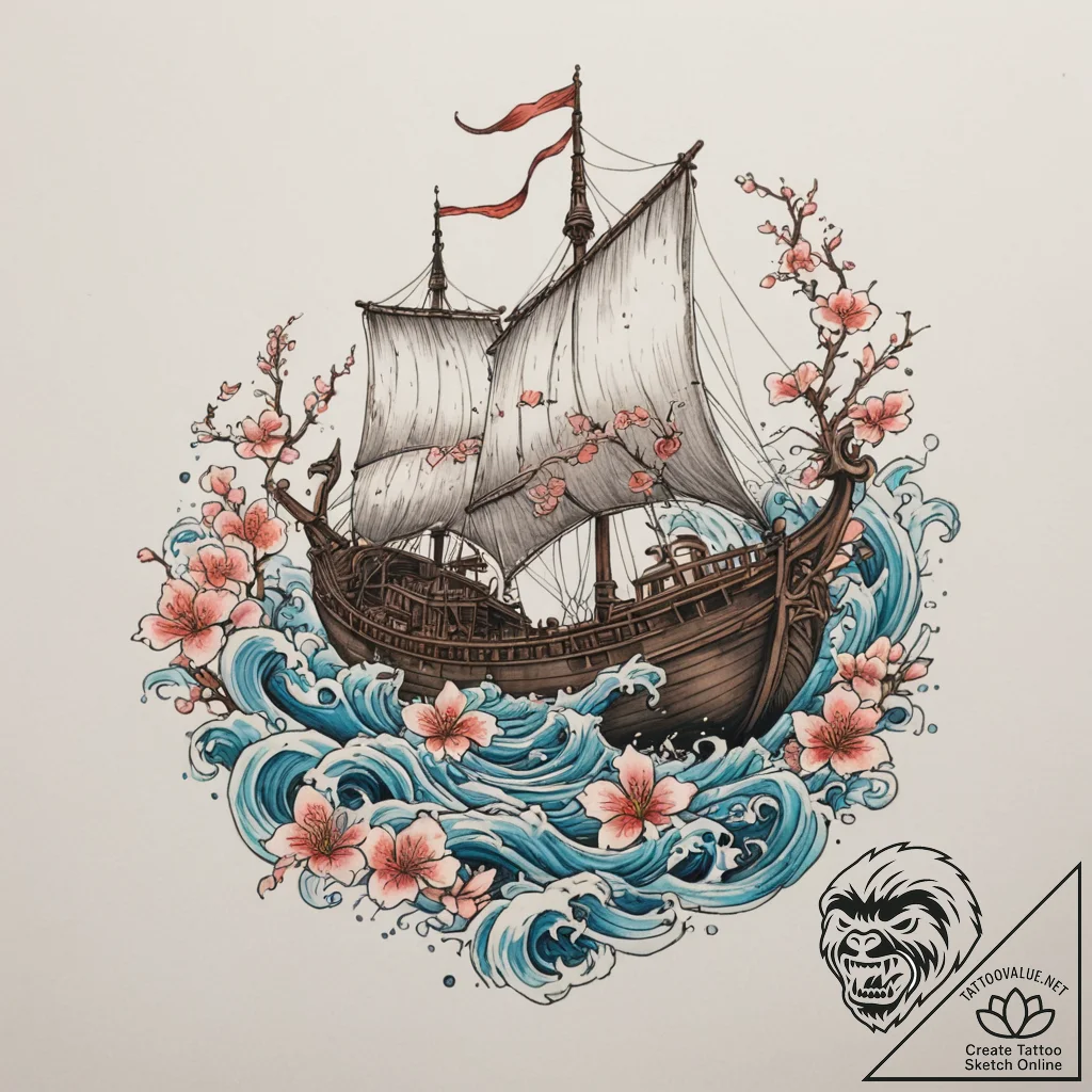 Tattoo sketch a stylized 'viking longship' fo... - tattoo sketch (№1754776681_0, 09.08.2025 21:58) — tattoovalue.net