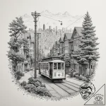 A street-level view of the iconic cable cars… – tattoo sketch (№1754776880_0, 09.08.2025 22:01) — tattoovalue.net