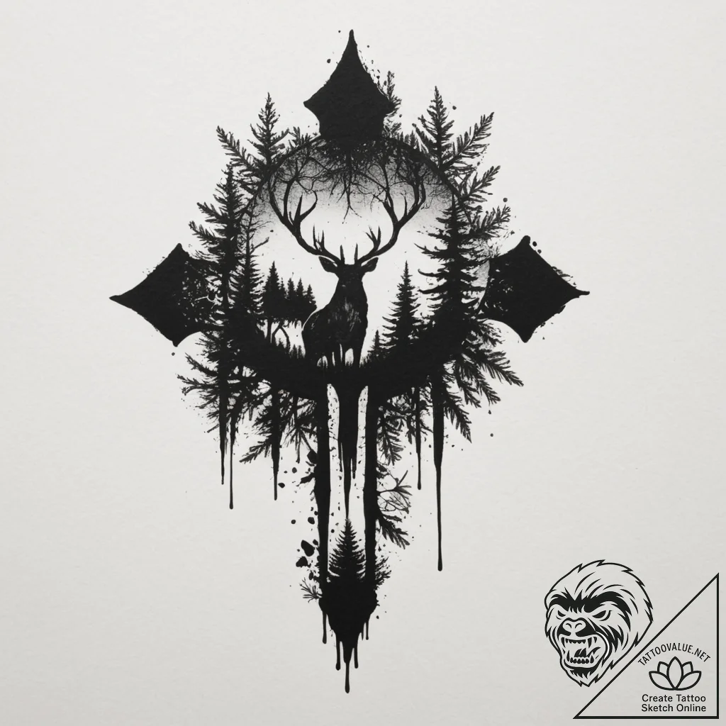 Tattoo sketch a forest silhouette with an ani... - tattoo sketch (№1754777491_0, 09.08.2025 22:11) — tattoovalue.net