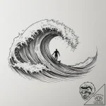 A surfer riding a massive, curling wave., ink… – tattoo sketch (№1754778100_0, 09.08.2025 22:21) — tattoovalue.net