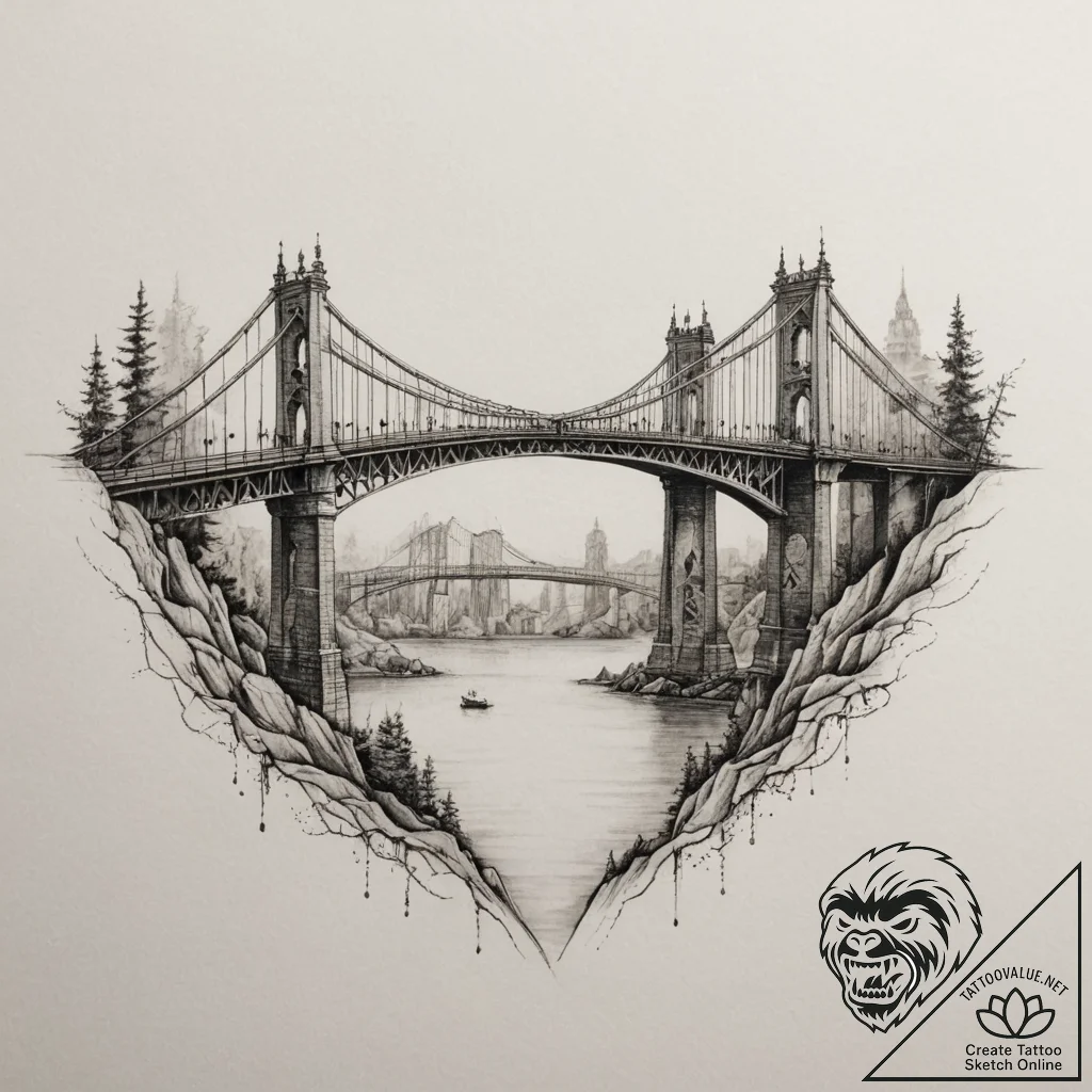Tattoo sketch a 'bridge' connecting past and... - tattoo sketch (№1754780919_0, 09.08.2025 23:08) — tattoovalue.net