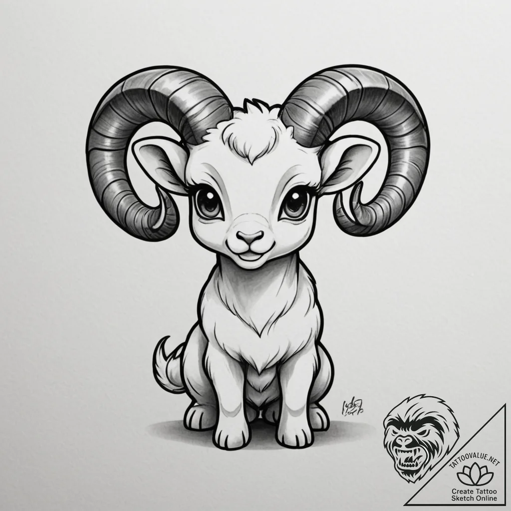 Tattoo sketch a chibi-style aries ram looking... - tattoo sketch (№1754781120_0, 09.08.2025 23:12) — tattoovalue.net