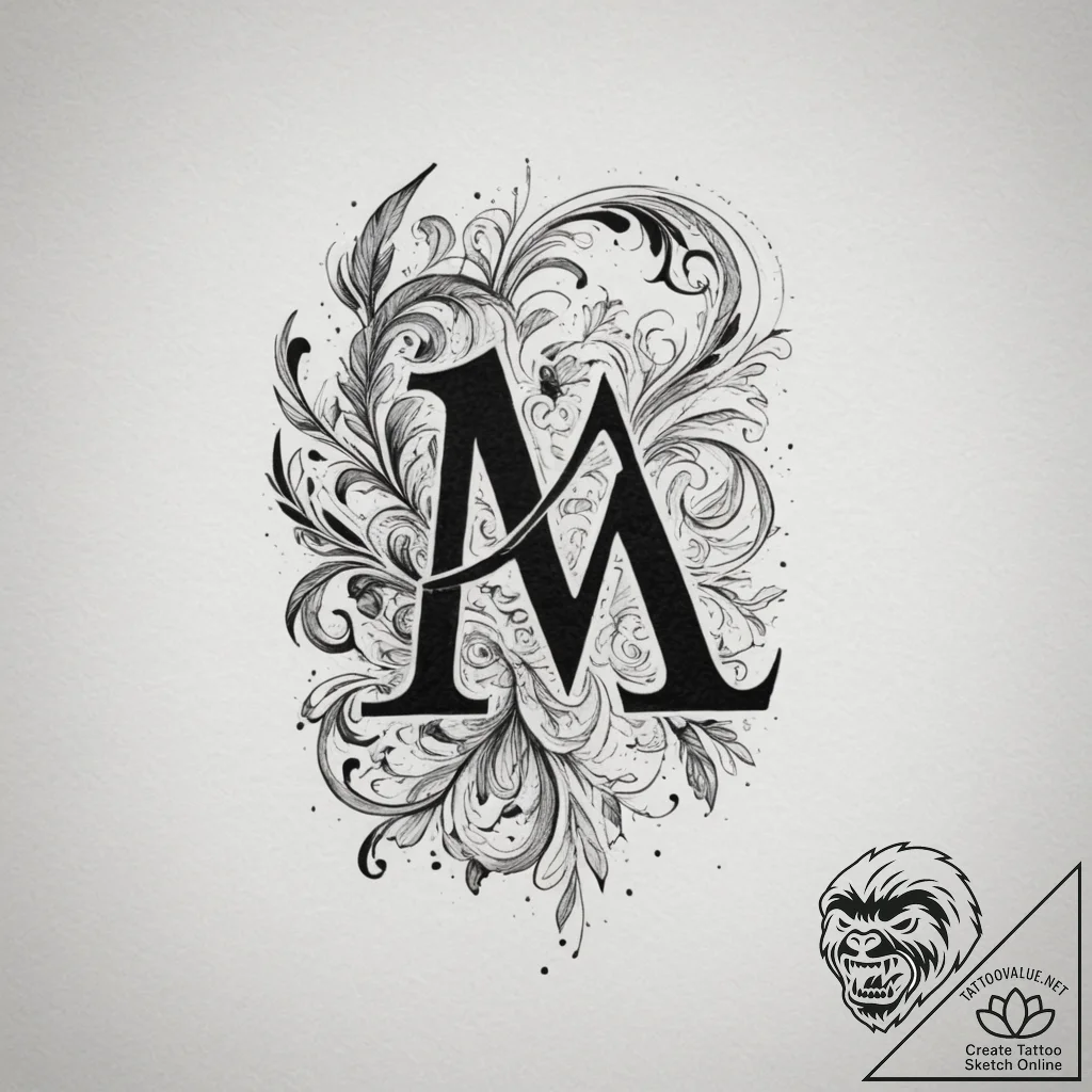 Tattoo design a small, elegant initial behind... - tattoo sketch (№1754781515_0, 09.08.2025 23:18) — tattoovalue.net