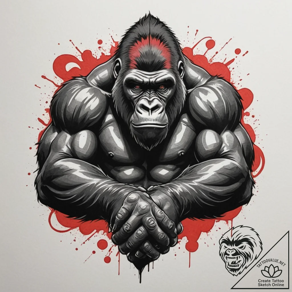 Tattoo sketch a powerful gorilla, hands clenc... - tattoo sketch (№1754782112_0, 09.08.2025 23:28) — tattoovalue.net