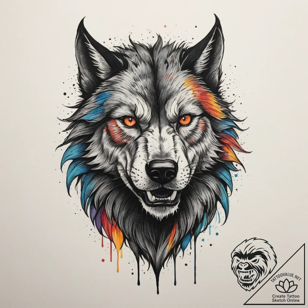 A werewolf mid-transformation, tattoo line ar... - tattoo sketch (№1754782911_0, 09.08.2025 23:41) — tattoovalue.net