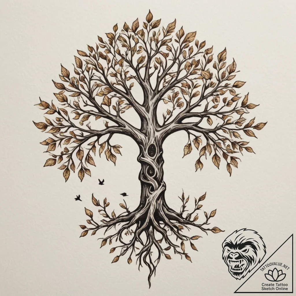 Tattoo design a tree whose leaves are tiny bi... - tattoo sketch (№1754784102_0, 10.08.2025 00:01) — tattoovalue.net