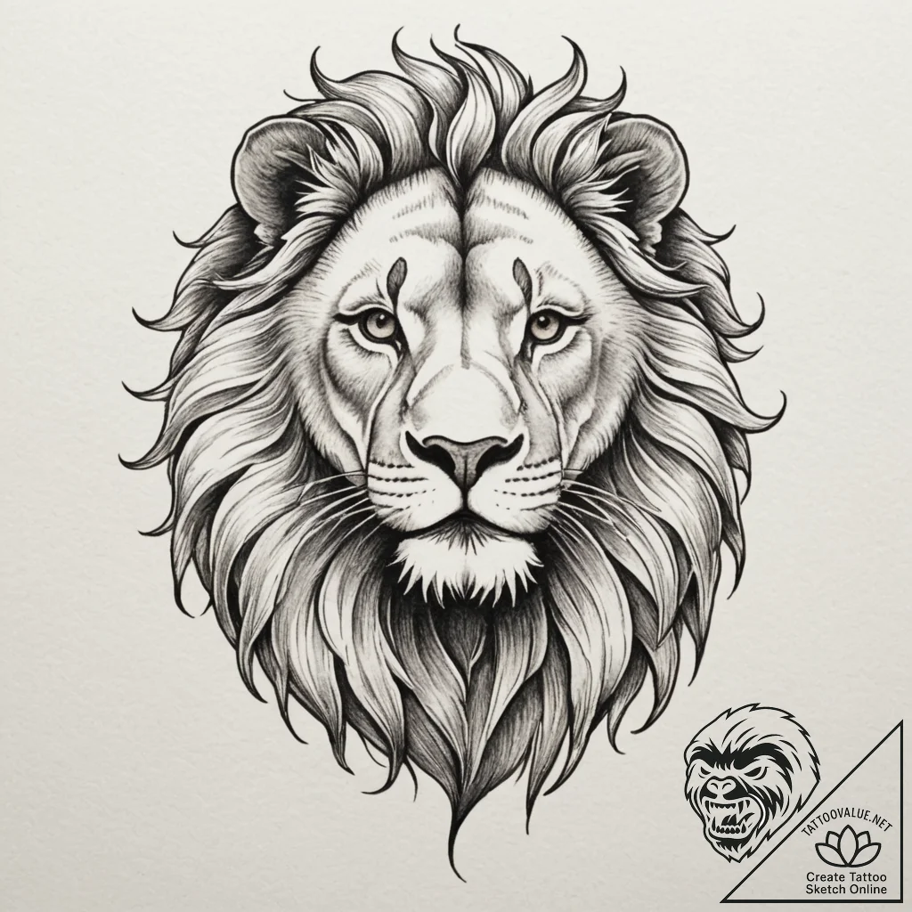 Lion, artistic tattoo sketch, sepia tone sket... - tattoo sketch (№1754784697_0, 10.08.2025 00:11) — tattoovalue.net
