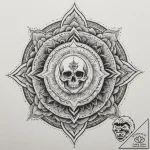 Tattoo design: a geometric mandala incorporat… – tattoo sketch (№1754785291_0, 10.08.2025 00:21) — tattoovalue.net