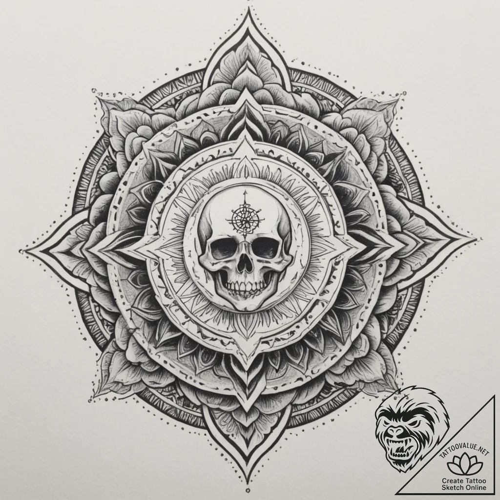 Tattoo design: a geometric mandala incorporat... - tattoo sketch (№1754785291_0, 10.08.2025 00:21) — tattoovalue.net