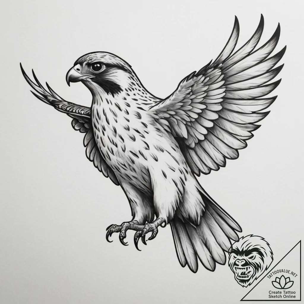 Falcon, tattoo flash sheet design, black and... - tattoo sketch (№1754786487_0, 10.08.2025 00:41) — tattoovalue.net