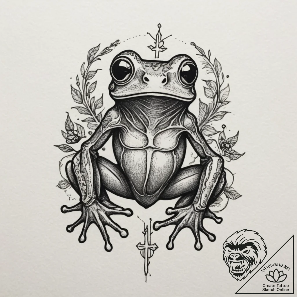 A glass frog with visible organs, tattoo flas... - tattoo sketch (№1754787084_0, 10.08.2025 00:51) — tattoovalue.net