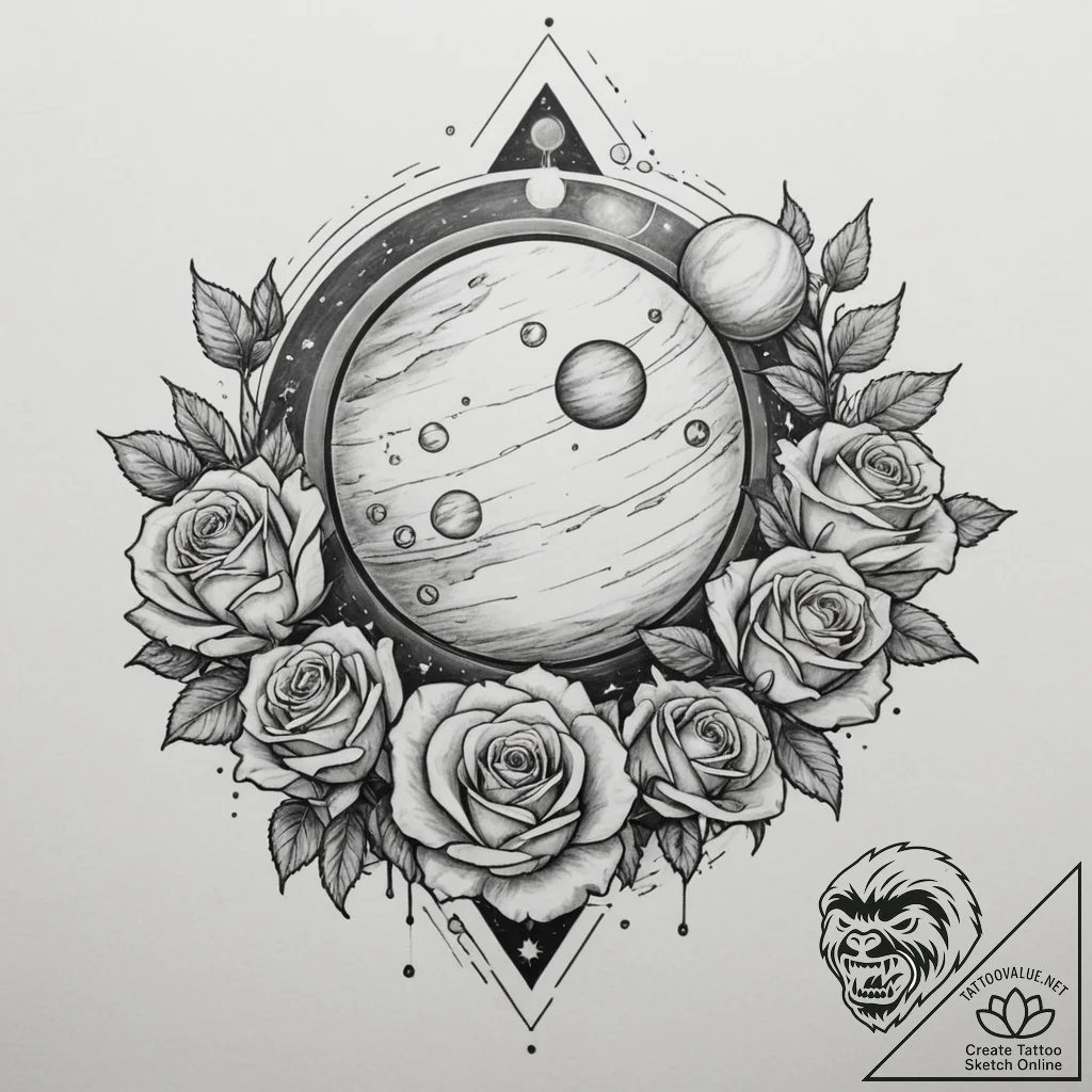 Tattoo sketch a solar system where each plane... - tattoo sketch (№1754787283_0, 10.08.2025 00:54) — tattoovalue.net