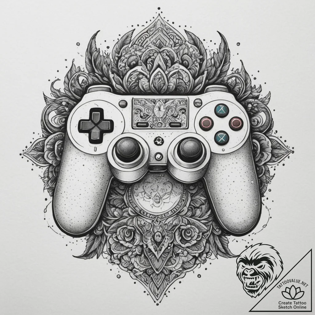 Tattoo sketch a classic game controller split... - tattoo sketch (№1754788078_0, 10.08.2025 01:07) — tattoovalue.net