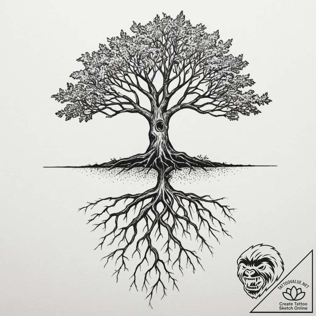 Tattoo sketch a tree with roots growing into... - tattoo sketch (№1754788874_0, 10.08.2025 01:21) — tattoovalue.net