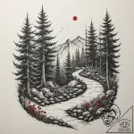 Tattoo design a winding path through a forest… – tattoo sketch (№1754789073_0, 10.08.2025 01:24) — tattoovalue.net