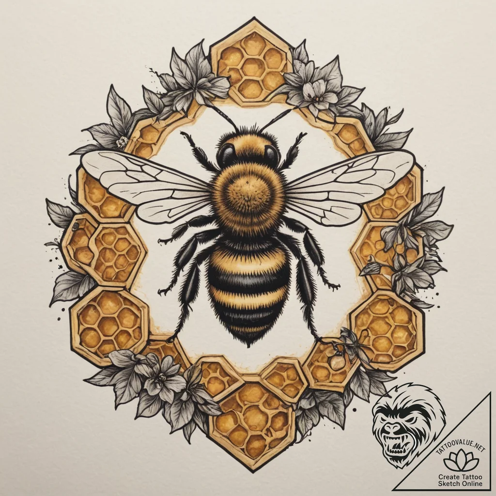 A bee on a honeycomb (is there, but can be cl... - tattoo sketch (№1754789472_0, 10.08.2025 01:31) — tattoovalue.net