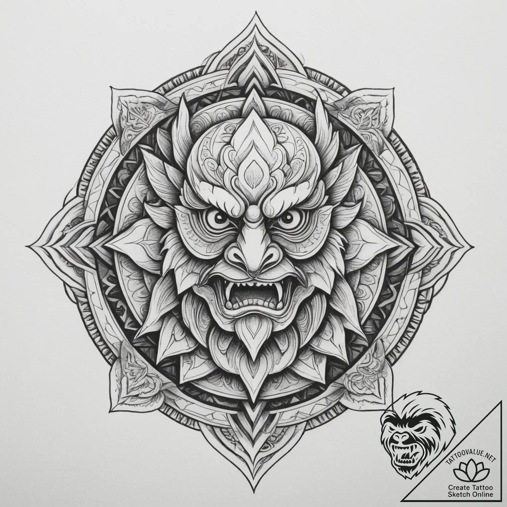 Tengu, concept art for tattoo, fine lines, de... - tattoo sketch (№1754789869_0, 10.08.2025 01:37) — tattoovalue.net