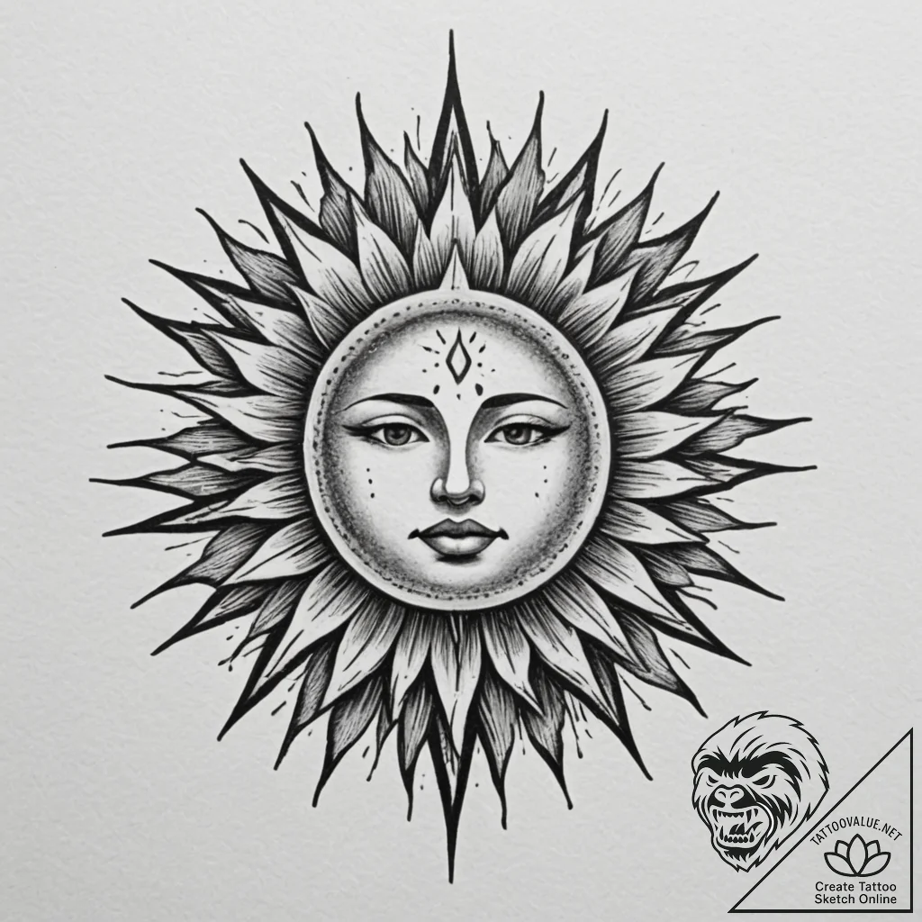 Tattoo sketch: dazhbog depicted as a radiant... - tattoo sketch (№1754790465_0, 10.08.2025 01:47) — tattoovalue.net