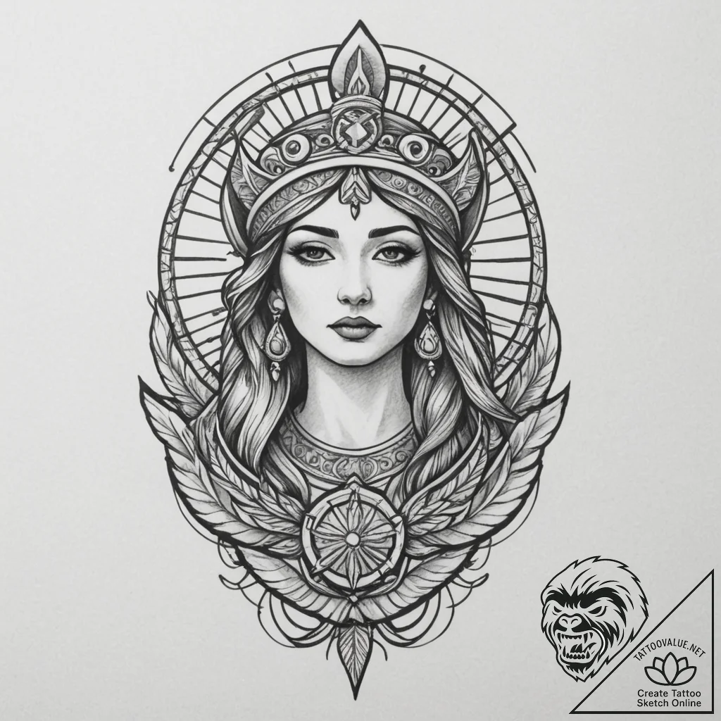 Isis, artistic tattoo sketch, on a clean whit... - tattoo sketch (№1754792065_0, 10.08.2025 02:14) — tattoovalue.net