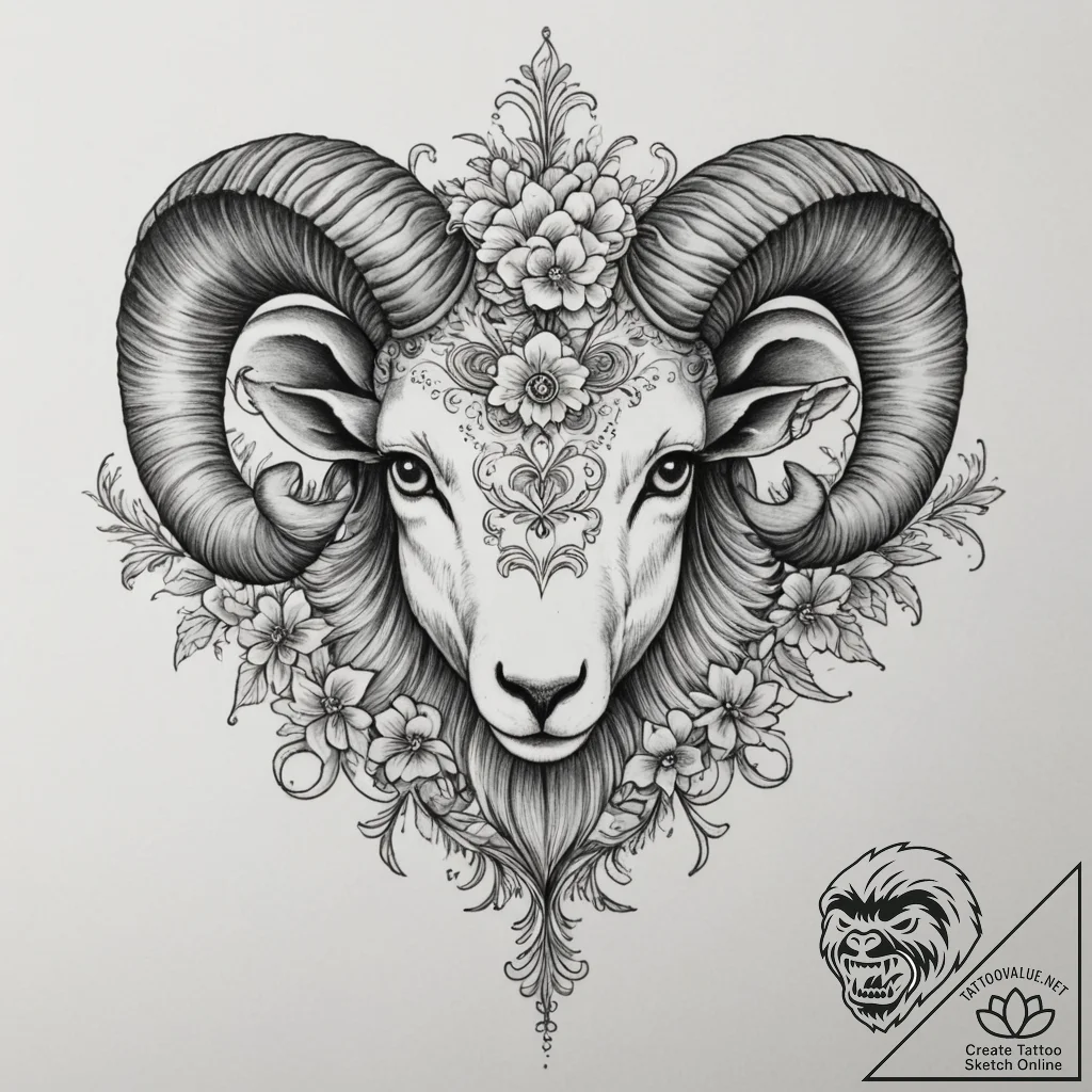 Tattoo sketch a bold aries ram's head with ne... - tattoo sketch (№1754792865_0, 10.08.2025 02:27) — tattoovalue.net