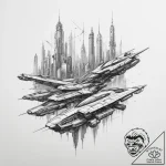 Tattoo sketch a cyberpunk city with flying ve… – tattoo sketch (№1754793870_0, 10.08.2025 02:44) — tattoovalue.net