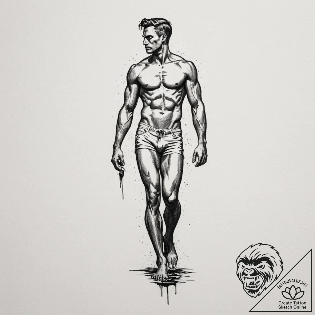Man (silhouette/figure), artistic tattoo sket... - tattoo sketch (№1754794668_0, 10.08.2025 02:57) — tattoovalue.net