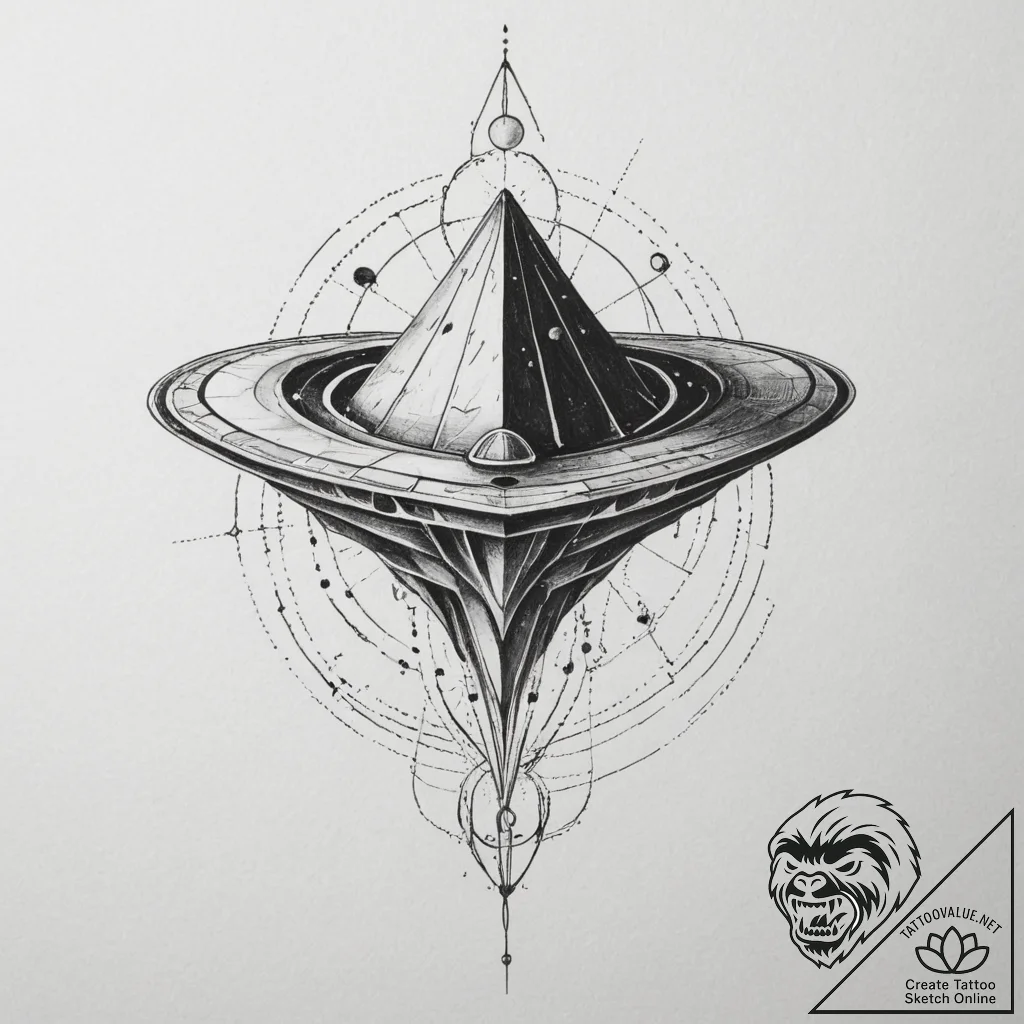 Tattoo sketch a stylized spaceship hovering o... - tattoo sketch (№1754795463_0, 10.08.2025 03:11) — tattoovalue.net