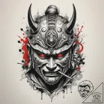 Tattoo design a samurai mask (menpo) with a f… – tattoo sketch (№1754795864_0, 10.08.2025 03:17) — tattoovalue.net