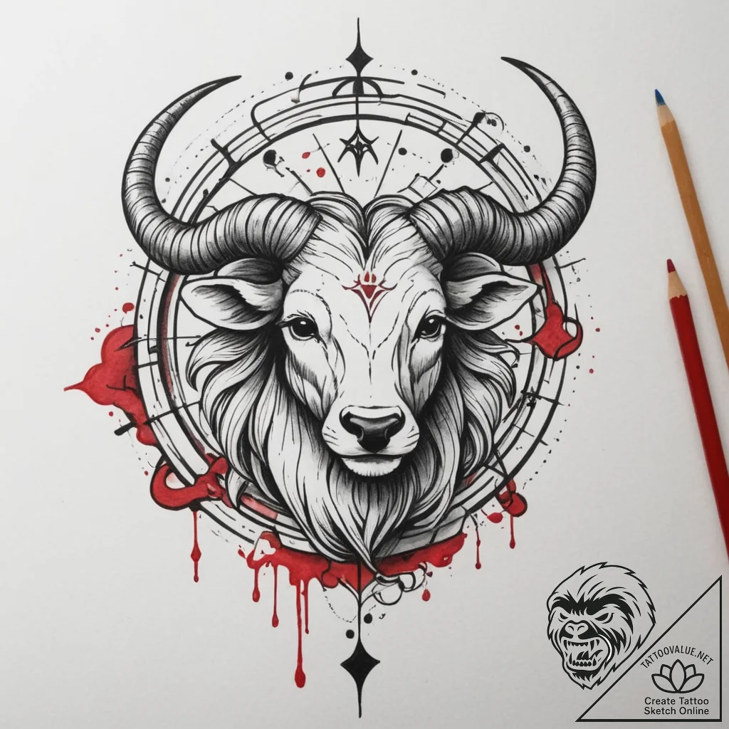 Tattoo sketch a zodiac symbol where the anima... - tattoo sketch (№1754796263_0, 10.08.2025 03:24) — tattoovalue.net