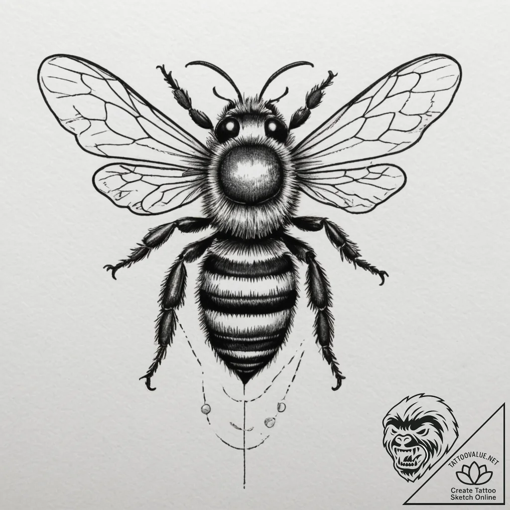 Bee, tattoo drawing outline, black and white... - tattoo sketch (№1754796660_0, 10.08.2025 03:31) — tattoovalue.net
