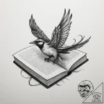 A book with pages turning into birds, tattoo… – tattoo sketch (№1754799435_0, 10.08.2025 04:17) — tattoovalue.net
