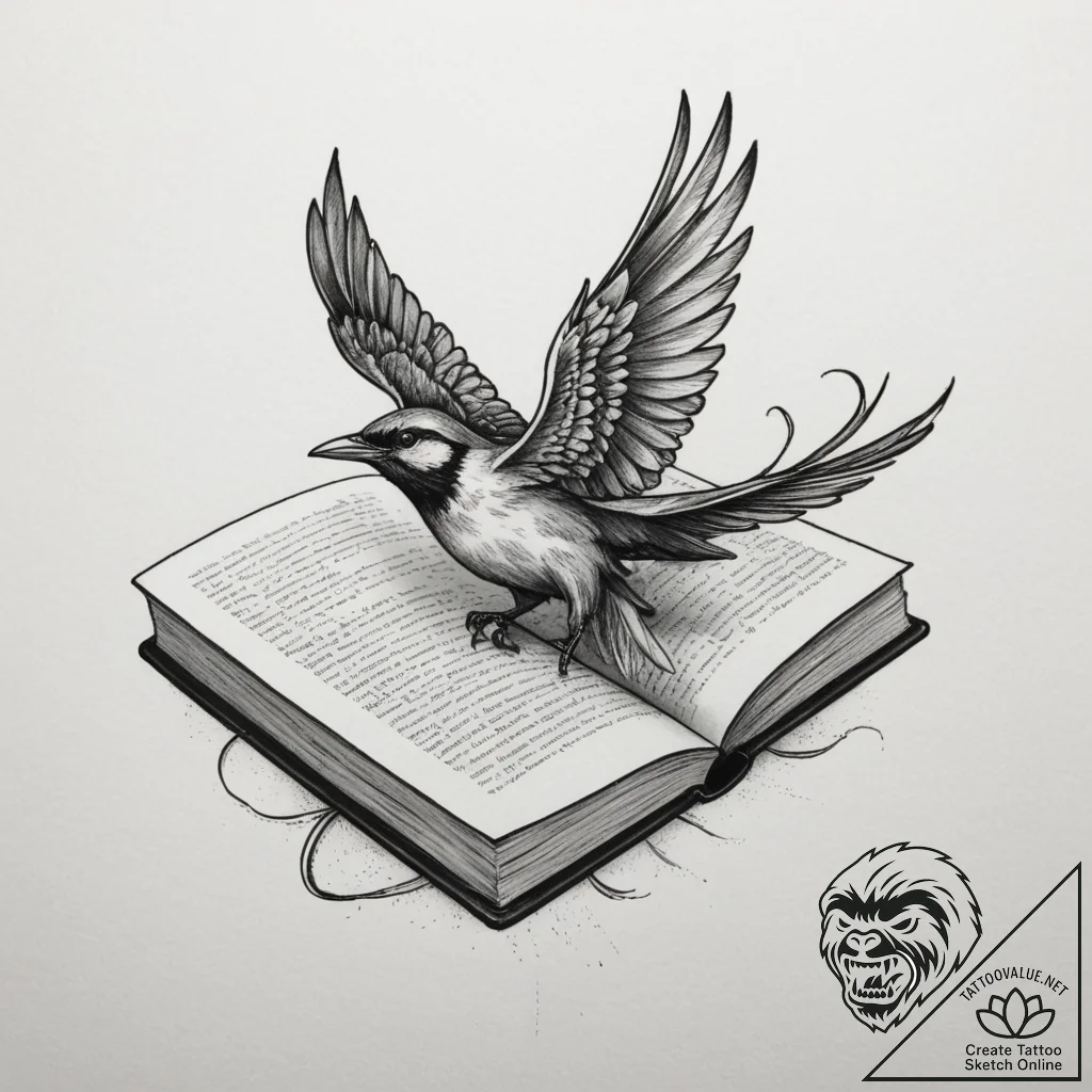 A book with pages turning into birds, tattoo... - tattoo sketch (№1754799435_0, 10.08.2025 04:17) — tattoovalue.net