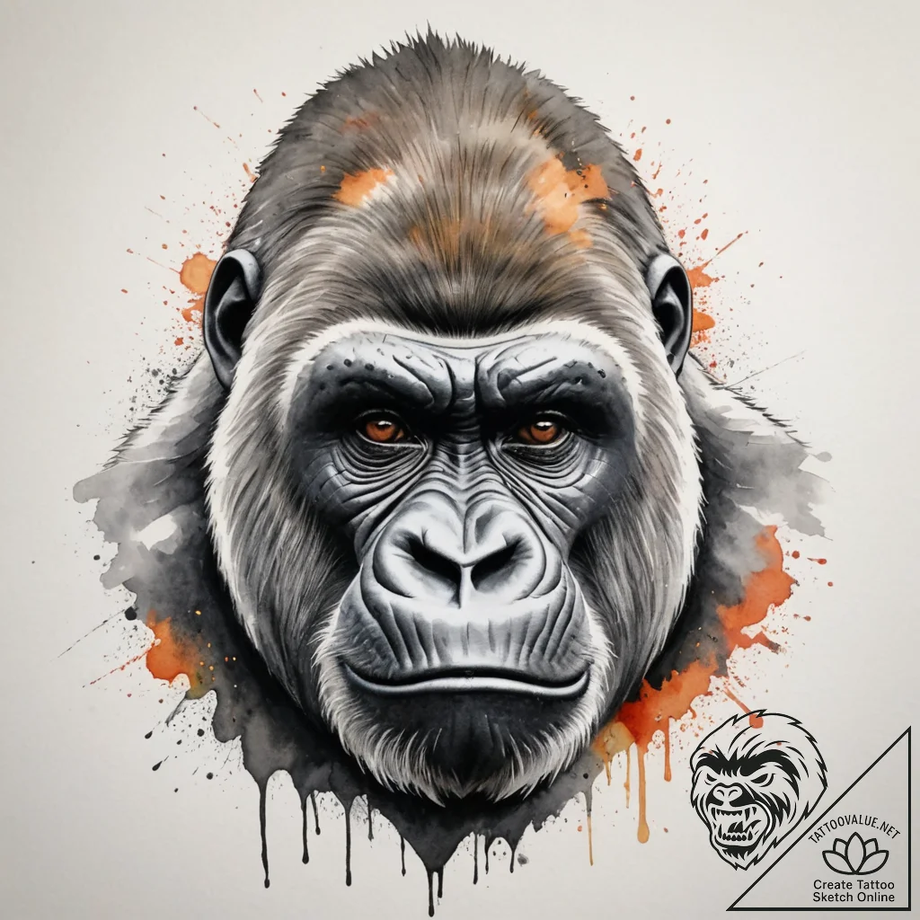 A silverback gorilla looking thoughtfully int... - tattoo sketch (№1754799830_0, 10.08.2025 04:23) — tattoovalue.net