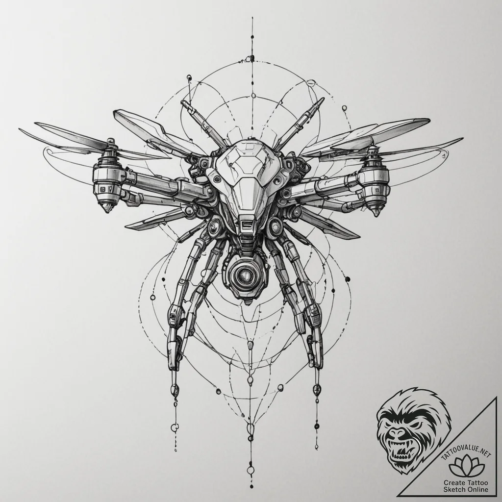 Tattoo design a robotic companion or drone ho... - tattoo sketch (№1754800422_0, 10.08.2025 04:33) — tattoovalue.net