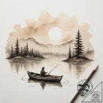 A shot of a lone fisherman in a small boat on… – tattoo sketch (№1754801614_0, 10.08.2025 04:53) — tattoovalue.net
