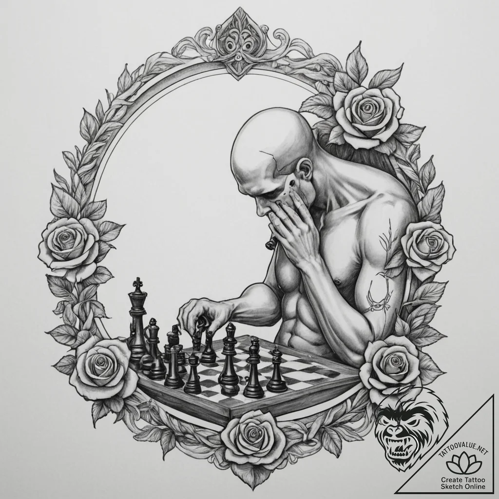 A person playing chess in a park, deeply conc... - tattoo sketch (№1754802608_0, 10.08.2025 05:10) — tattoovalue.net