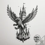 Tattoo sketch a stylized griffin flying over… – tattoo sketch (№1754803005_0, 10.08.2025 05:16) — tattoovalue.net