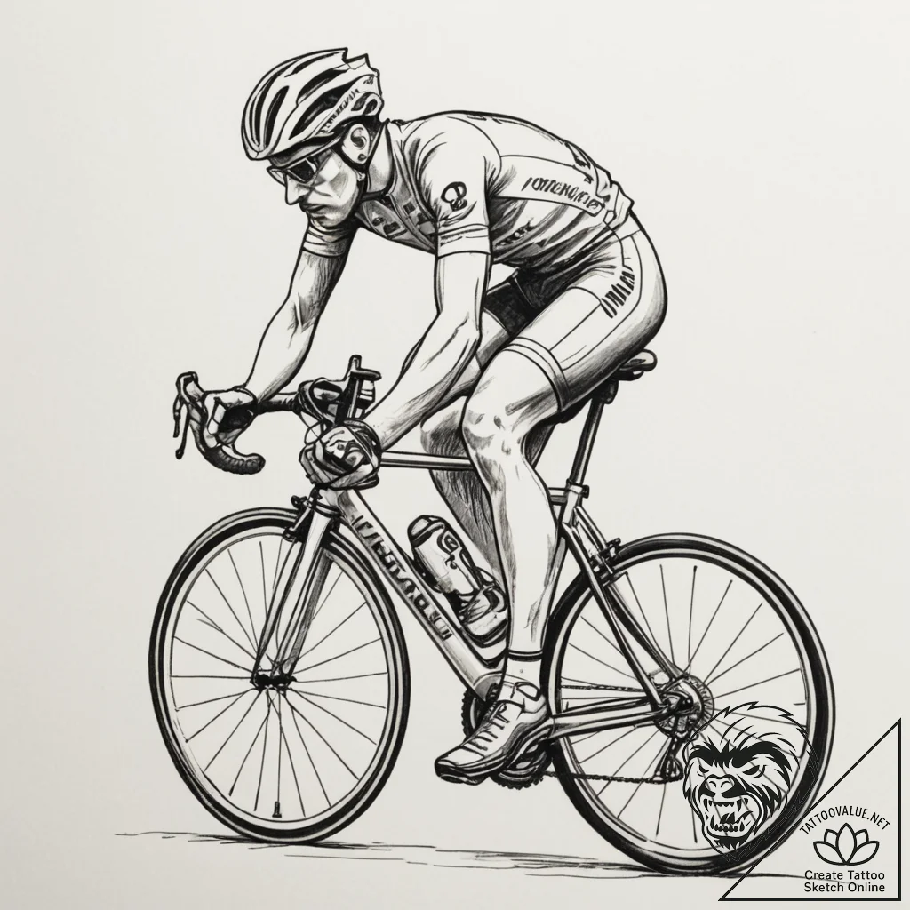 A shot of a professional cyclist in a peloton... - tattoo sketch (№1754803599_0, 10.08.2025 05:26) — tattoovalue.net