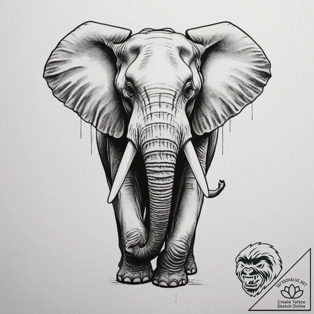 Tattoo design a powerful elephant, tusks out,... - tattoo sketch (№1754825809_0, 10.08.2025 11:36) — tattoovalue.net