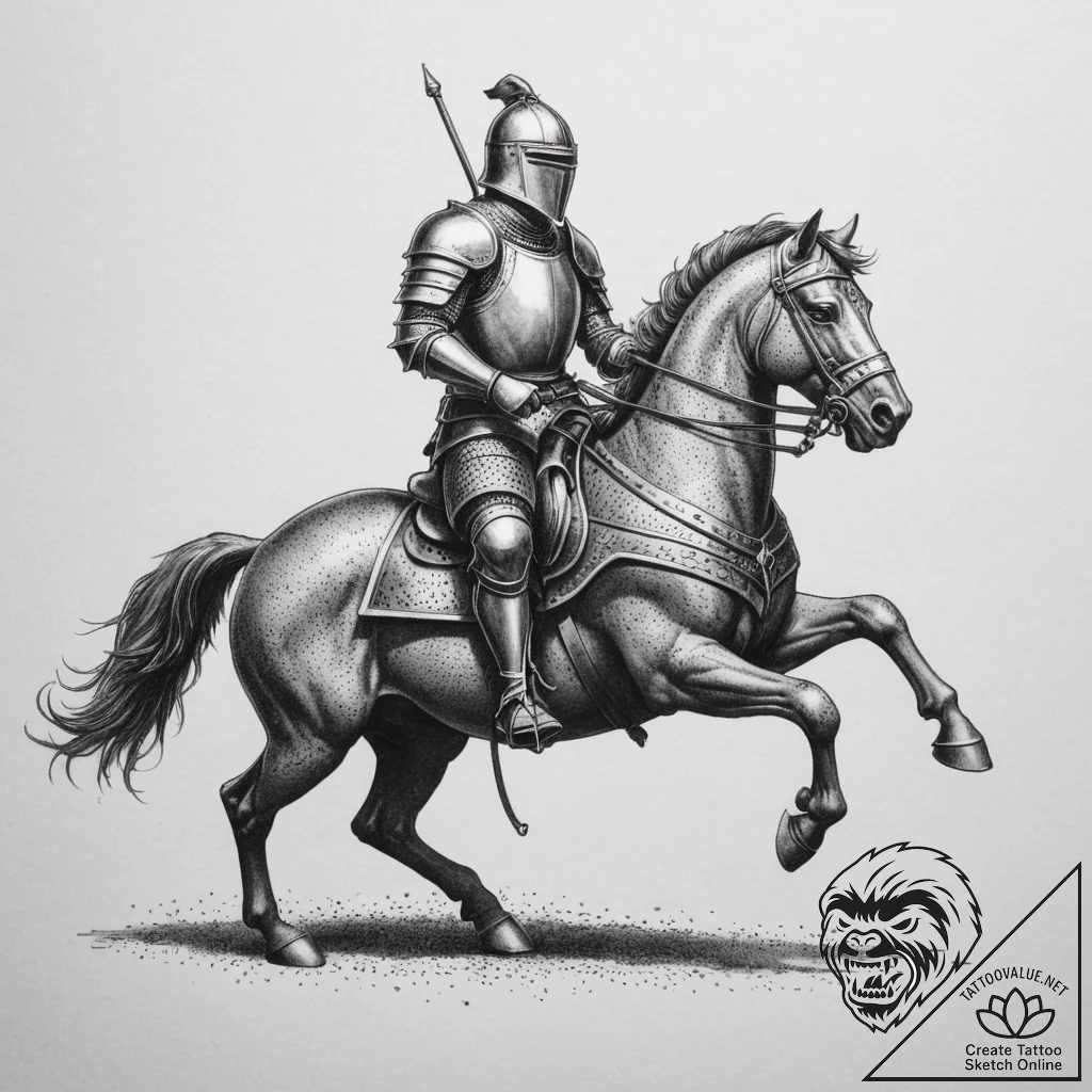 Knight jousting, tattoo sketch design, dotwor... - tattoo sketch (№1754826212_0, 10.08.2025 11:43) — tattoovalue.net