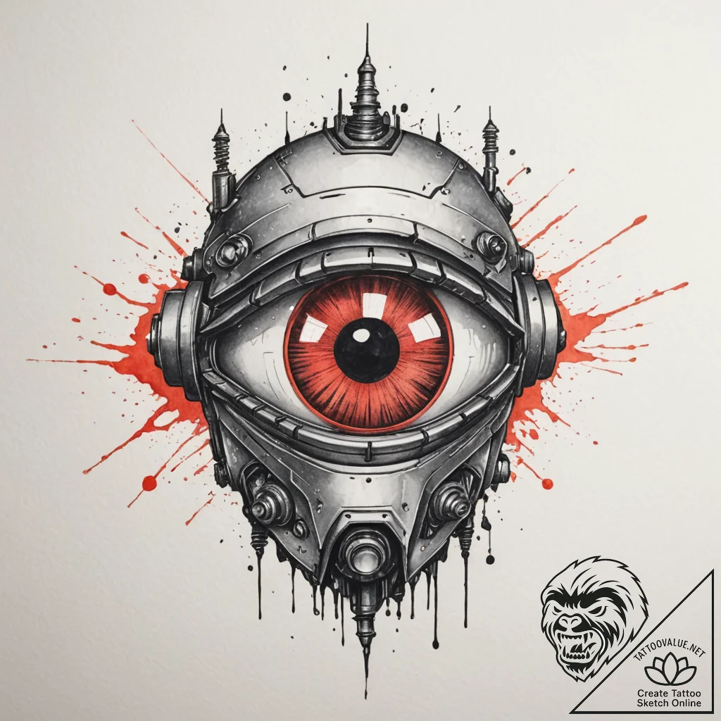 Tattoo sketch a robot's eye with a red glow a... - tattoo sketch (№1754827208_0, 10.08.2025 12:00) — tattoovalue.net