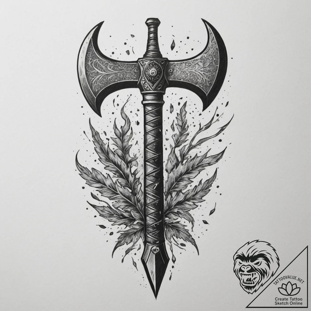 Tattoo sketch: perun's stylized war axe, crac... - tattoo sketch (№1754828014_0, 10.08.2025 12:13) — tattoovalue.net