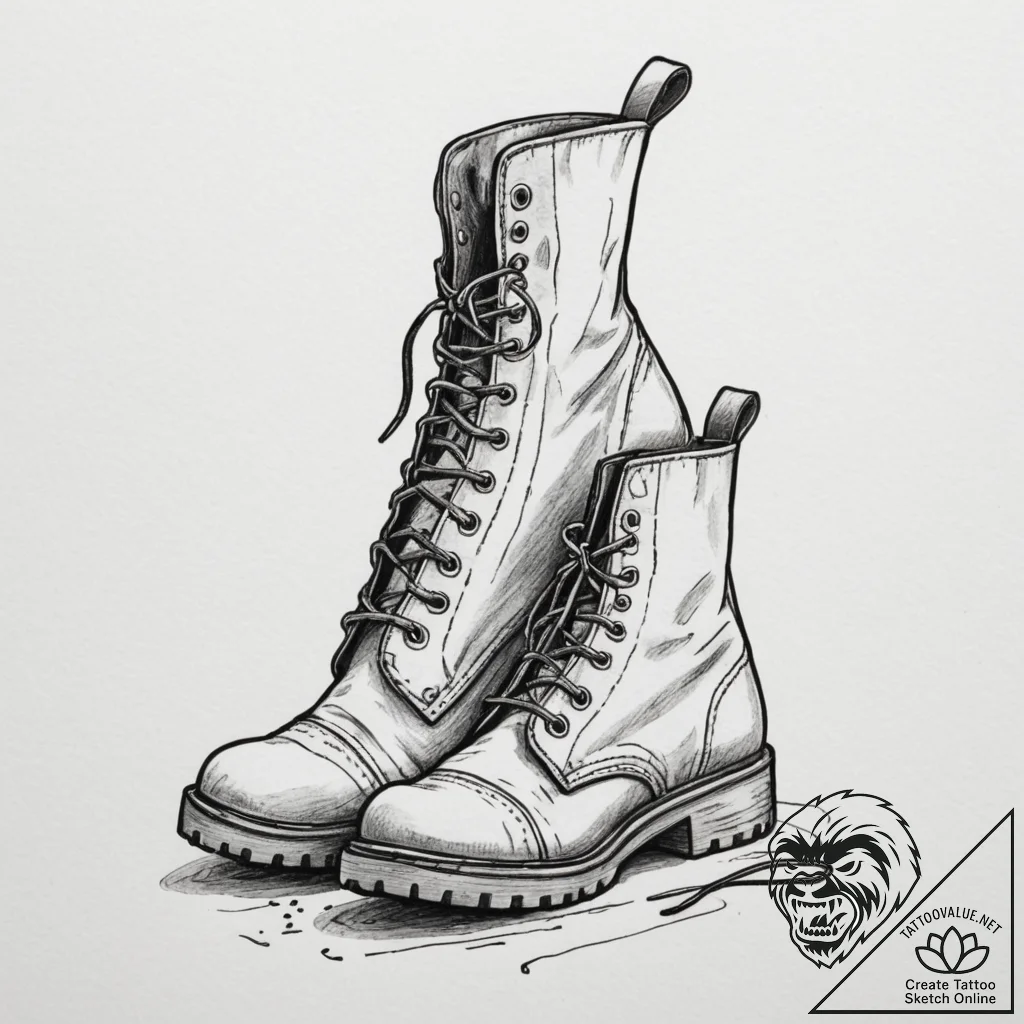 Tattoo design a pair of combat boots, scuffed... - tattoo sketch (№1754828418_0, 10.08.2025 12:20) — tattoovalue.net