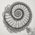 Ammonite fossil, tattoo line art, black outli… – tattoo sketch (№1754829220_0, 10.08.2025 12:33) — tattoovalue.net